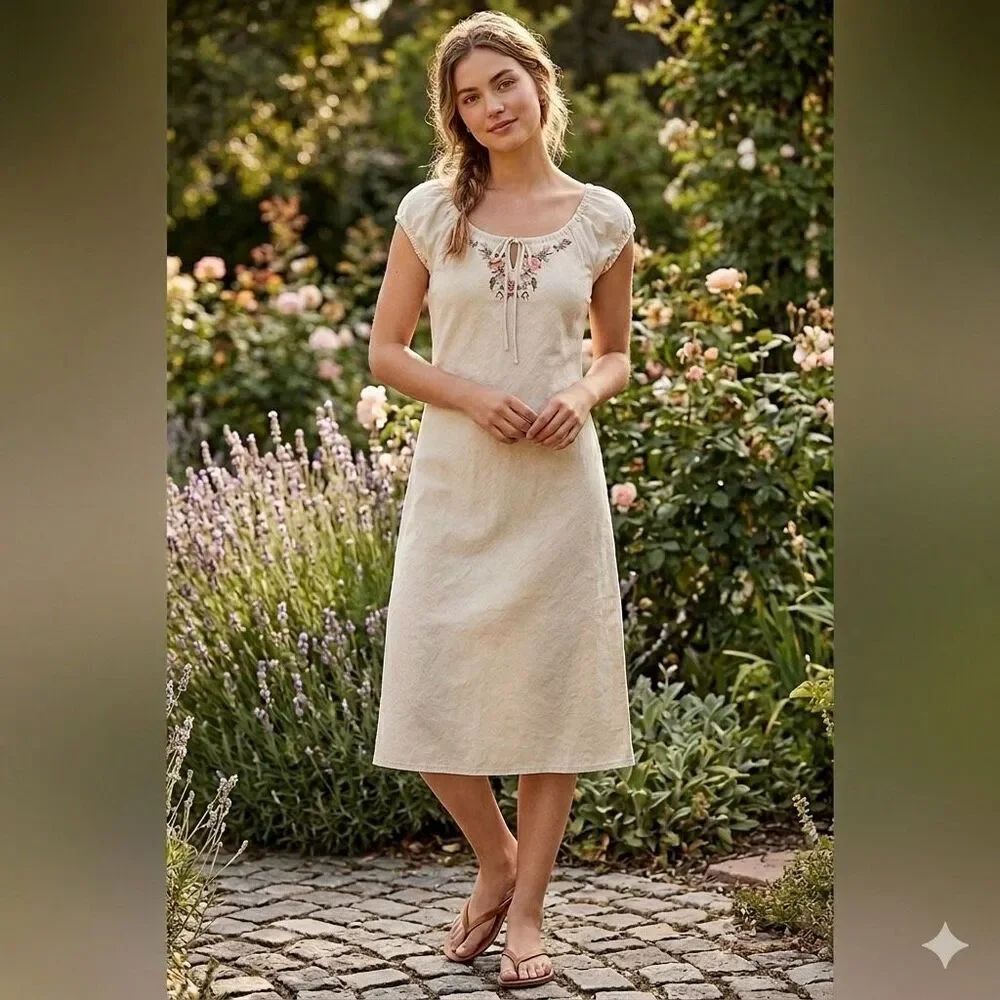 Mlle Gabrielle size 8 embroidered cotton peasant style dress.